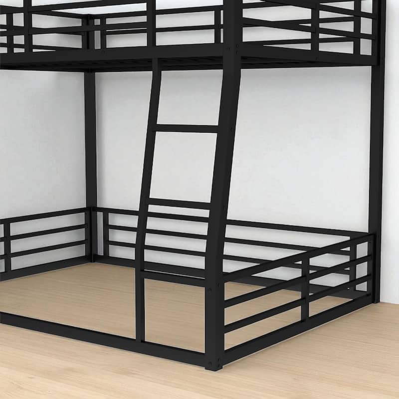 Metal Bunk Bed Twin XL/Full XL/Queen Over Queen, Heavy-Duty Low Bunk Frame with Guardrails and Quiet Design
