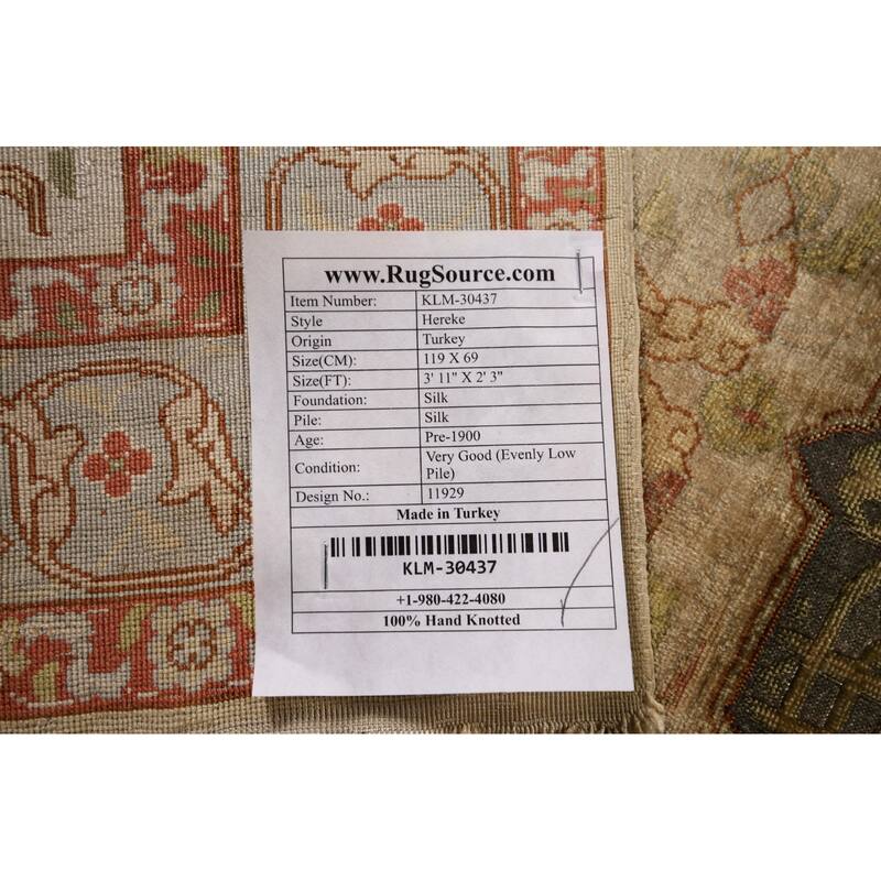 Pre-1900 Antique Hereke Vegetable Dye Turkish Rug Handmade Silk Carpet - 2'3" x 3'11"