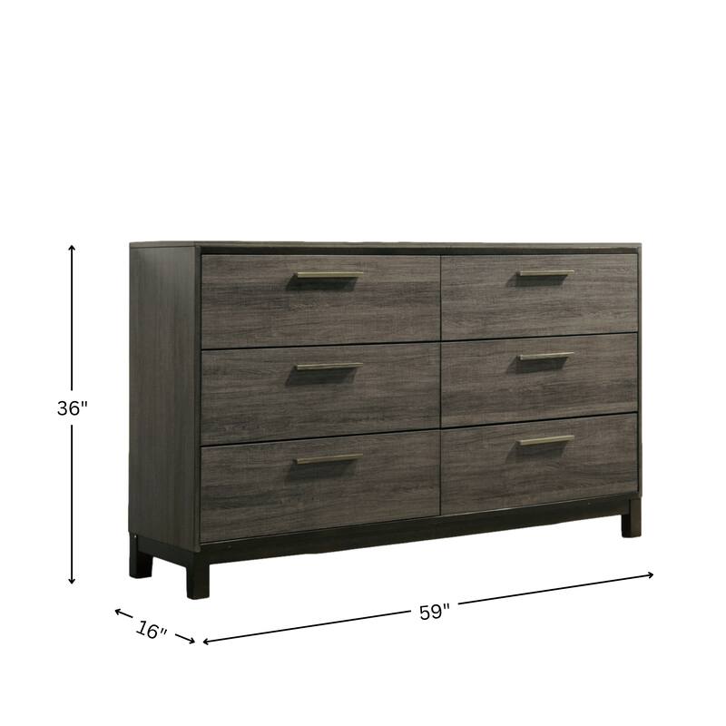 Roundhill Furniture Ioana 187 Antique Grey Finish Wood 6 Drawers Dresser