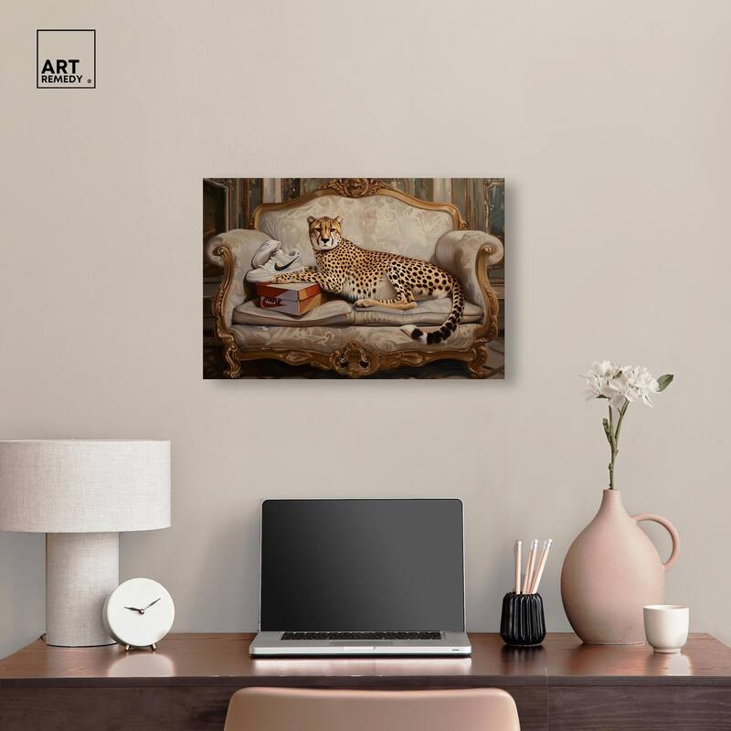 Lounging Sneaker Cheetah Canvas by Art Remedy, Gallery Wrapped