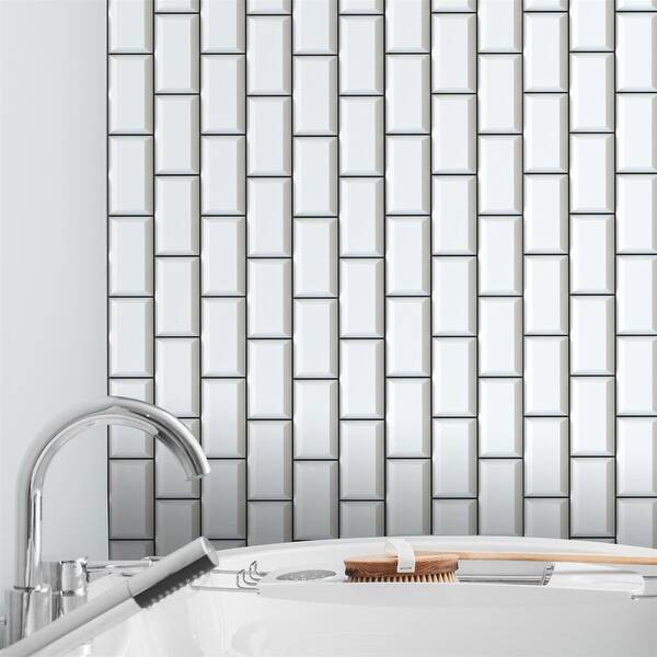 WALPLUS 28.5x14cm@24 pcs Brilliant White Subway Brick Tile Sticker Backsplash Tile Paint Stick on Tiles Peel and Stick Self Adhesive Wall Tiles Stickers for Kitchen Bathroom Tile Transfer