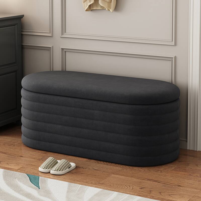Farmhouse Style Fabric Solid Wood Storage Bench with Flip Top