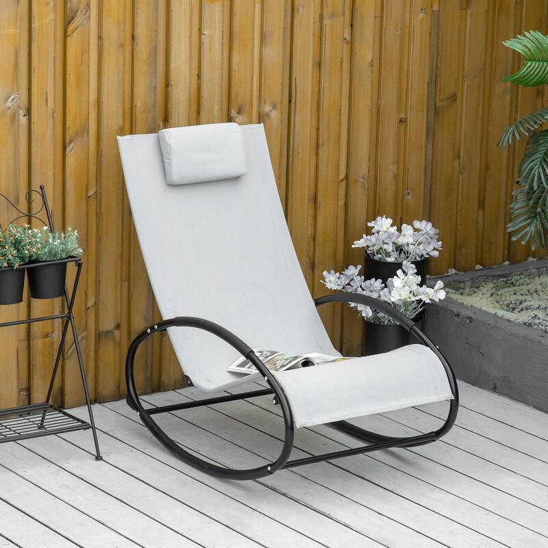 Outsunny Orbital Zero Gravity Patio Rocking Lounge Chair with Pillow - White