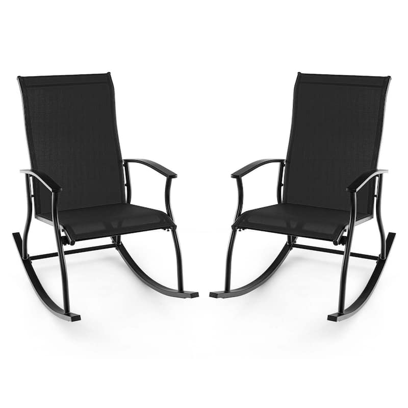 Set of 2/4 Patio Rocking Chairs Outdoor Rocker w/ Safe Rocking Motion - 2-Piece - Black