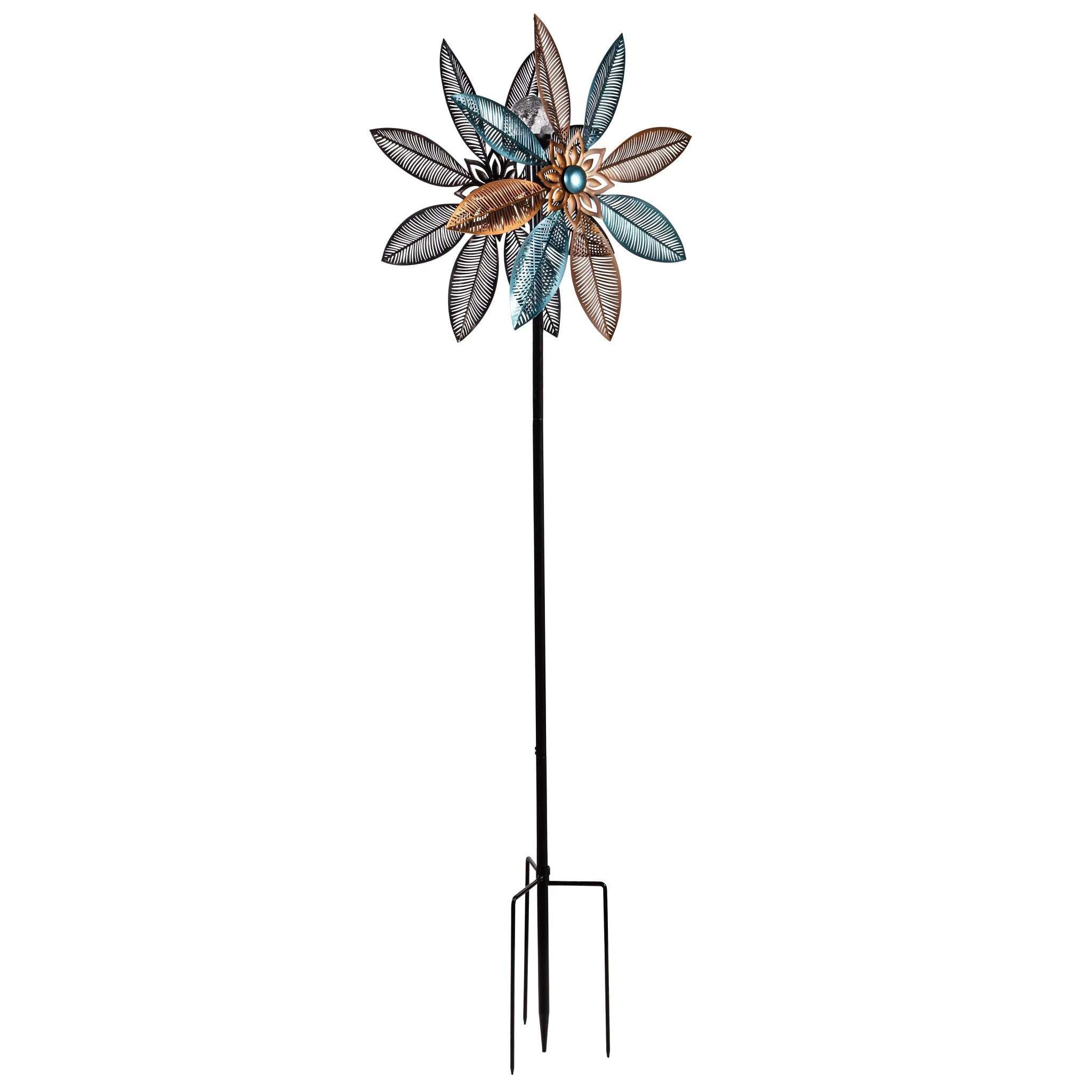 75 in. Copper and Turquoise Pedal Flower Metal Wind Spinner