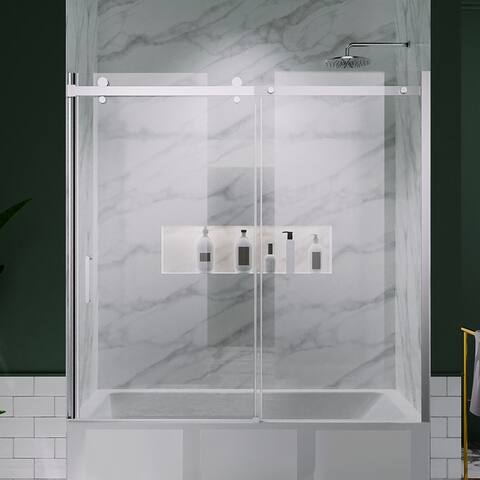 60 in. W x 58 in. H Sliding Frameless Tub Door in Silver with Clear Glass - 60*58