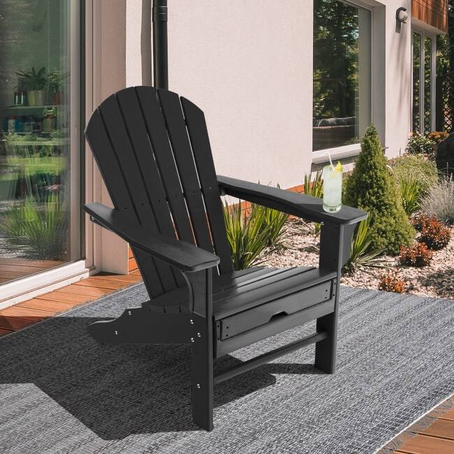 Patio HDPE Adirondack Chair with Retractable Ottoman - 29" x 53" x 37.5" (L x W x H)