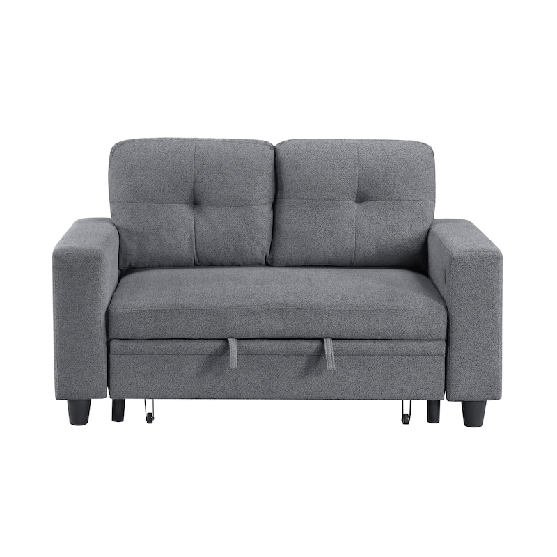 Hazel 56.5" Boucle 2-Seater Loveseat - Pull-out Bed, Shelves, USB Port