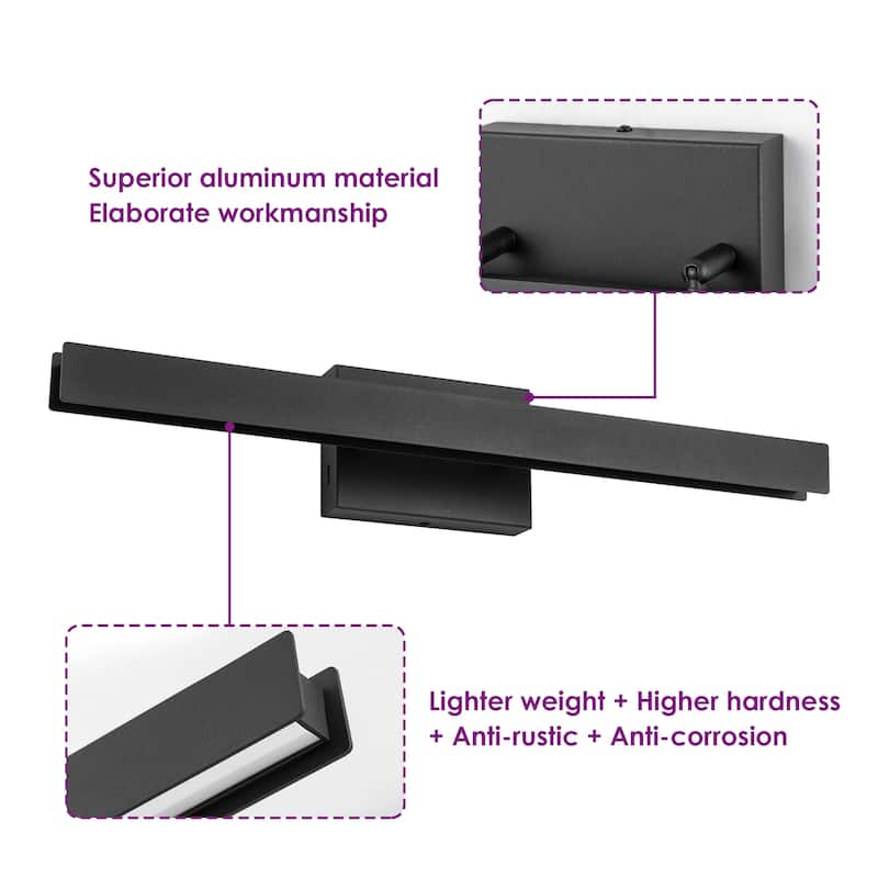 1-Light Modern Black Aluminum Linear Wall Light Strip Dimmable Integrated LED Bathroom Vanity Light