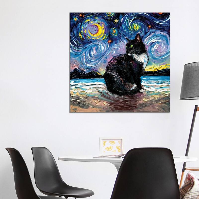 iCanvas "Green Eyed Tuxedo Cat Night" by Aja Trier Canvas Print - 37x37x1.5