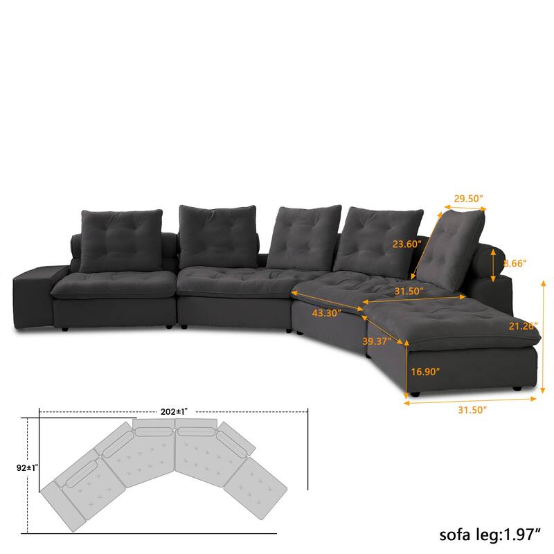 Stupendous Miami Modular Sofa Down Filled Curved Cloud Sectional Sofa 4 Seater with Ottoman