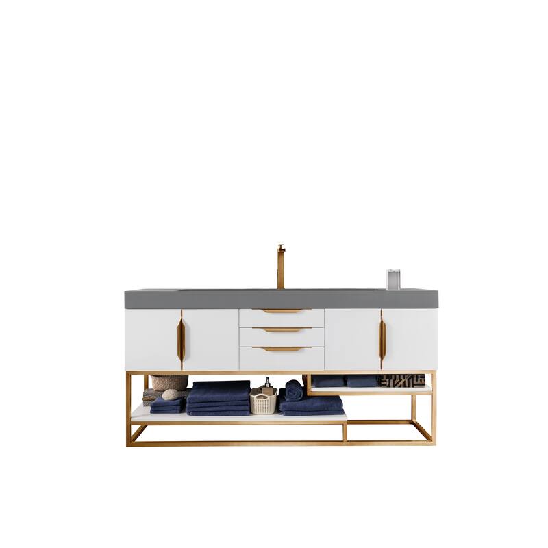 James Martin Vanities Columbia 72" Single Vanity, Glossy White with Radiant Gold Hardware
