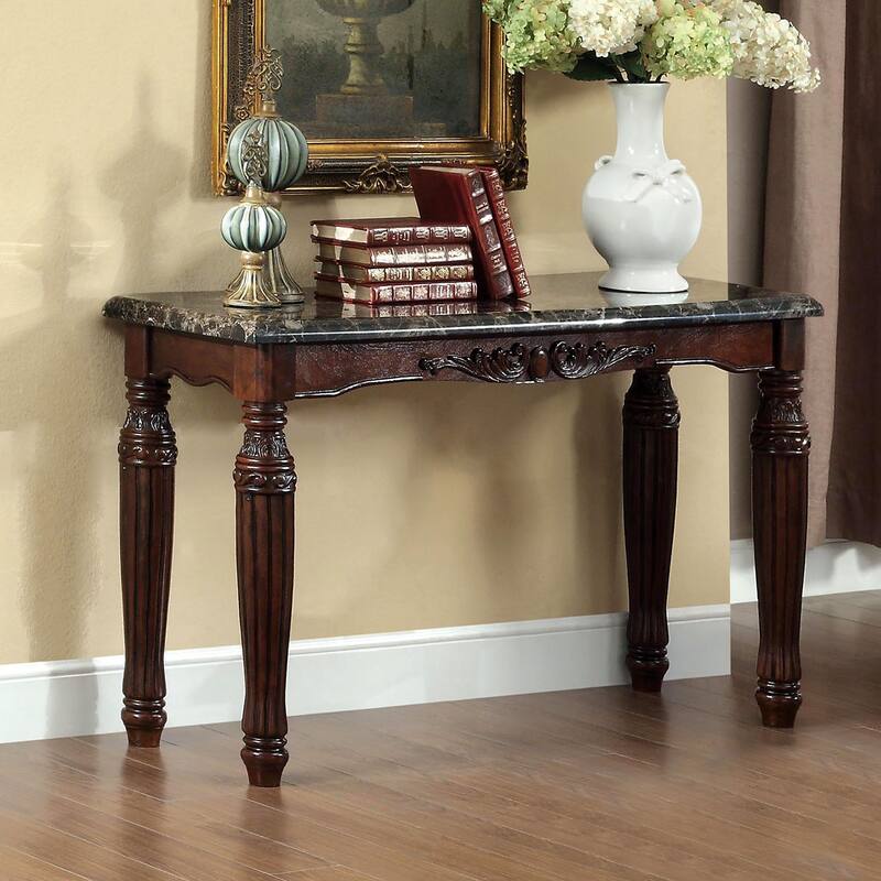 Haia Traditional Espresso 48-inch Faux Marble Top Sofa Table by Furniture of America - Espresso/Black