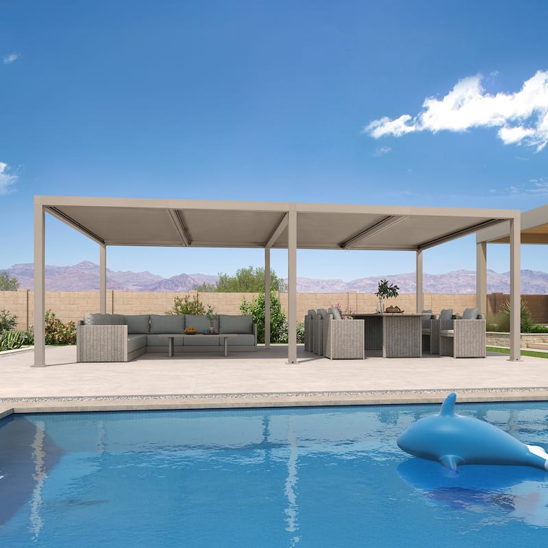 PURPLE LEAF Louvered Pergola Outdoor Aluminum Pergola with Adjustable Roof for Patio Hardtop Gazebo - 12' x 24' - Champagne