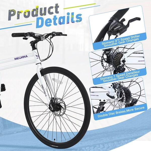 Folding 21 Speed Hybrid Bike with Disc Brakes, 700C Road Tires