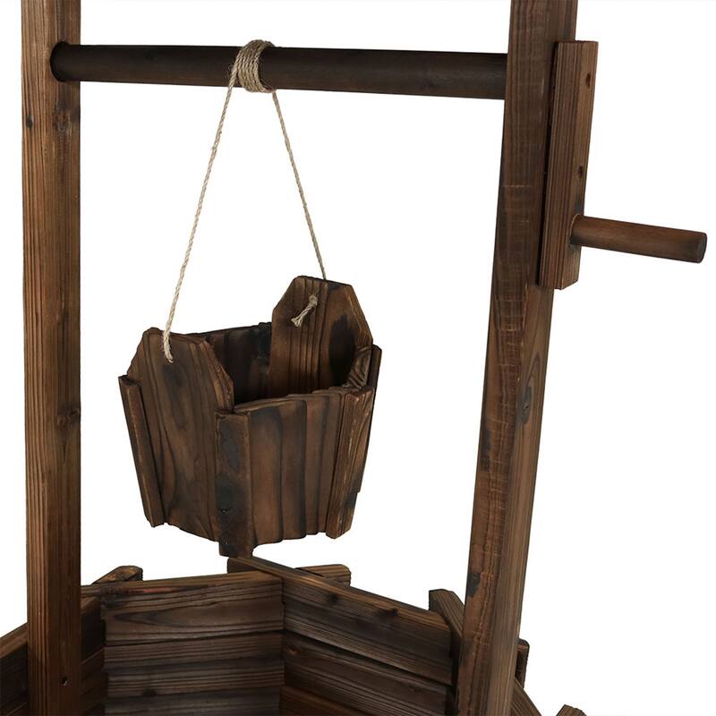 2-Tier Wooden Wishing Well Garden Planter Outdoor Patio Garden - 45"