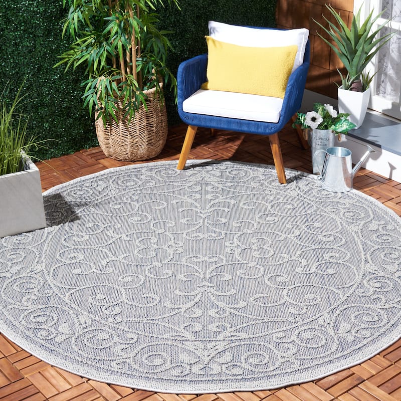 SAFAVIEH Global Anamari Indoor/Outdoor Waterproof Rug - 6'7" Round - Blue/Grey