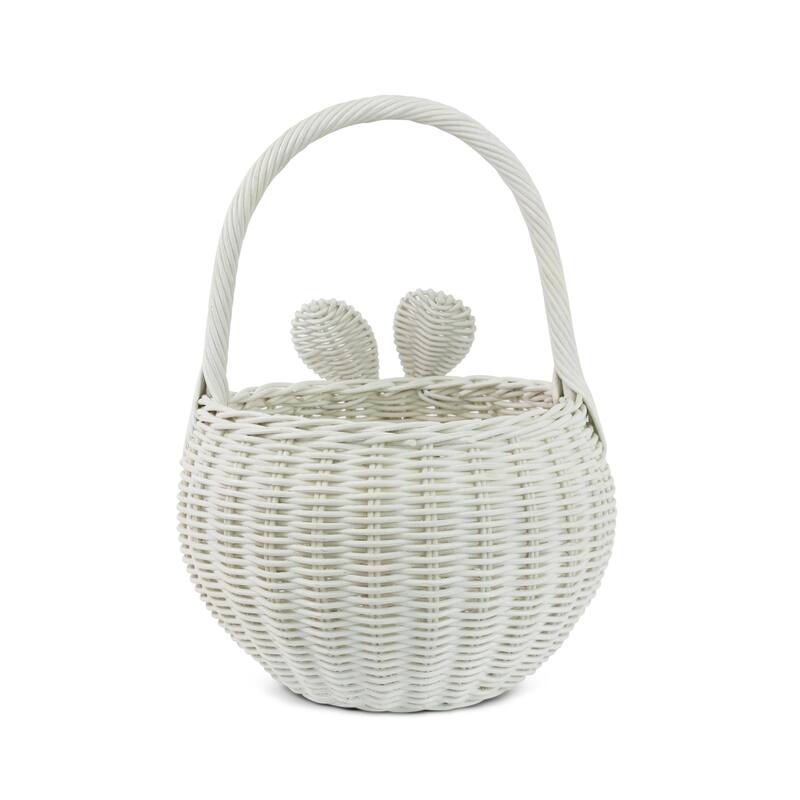 Large Hand Woven Bunny Rattan Wedding Flower Girl Basket Easter Bin Home Decor Cute Handmade Handcrafted Nursery Gift Storage