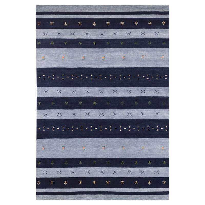 ECARPETGALLERY Hand Loomed Kashkuli Gabbeh Dark Navy, Light Blue Wool Rug - 6'8 x 9'9