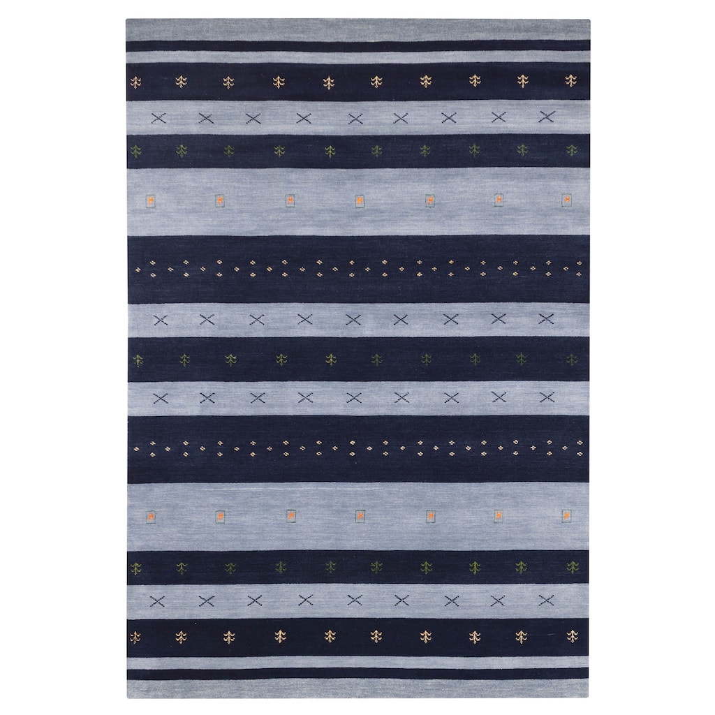ECARPETGALLERY Hand Loomed Kashkuli Gabbeh Dark Navy, Light Blue Wool Rug - 6'8 x 9'9