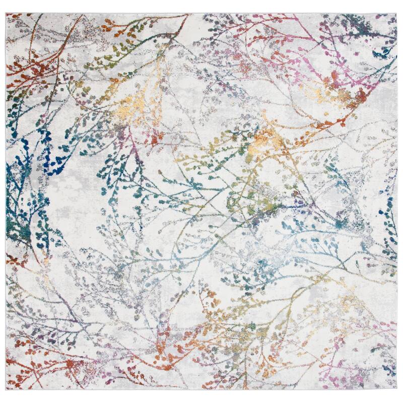 SAFAVIEH Aria Eden Floral Branches Rug - 6'5" Square - Ivory/Blue