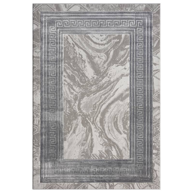 Ksamil Collection Abstract Border Area Rug - 5'3" x 7'3" - Light Gray