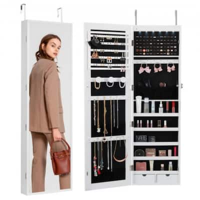 2-in-1 Full Length Mirror Jewelry Cabinet Armoire Wall Door Mounted Organizer with Lock - 14.6 x 3.9 x 47.5in