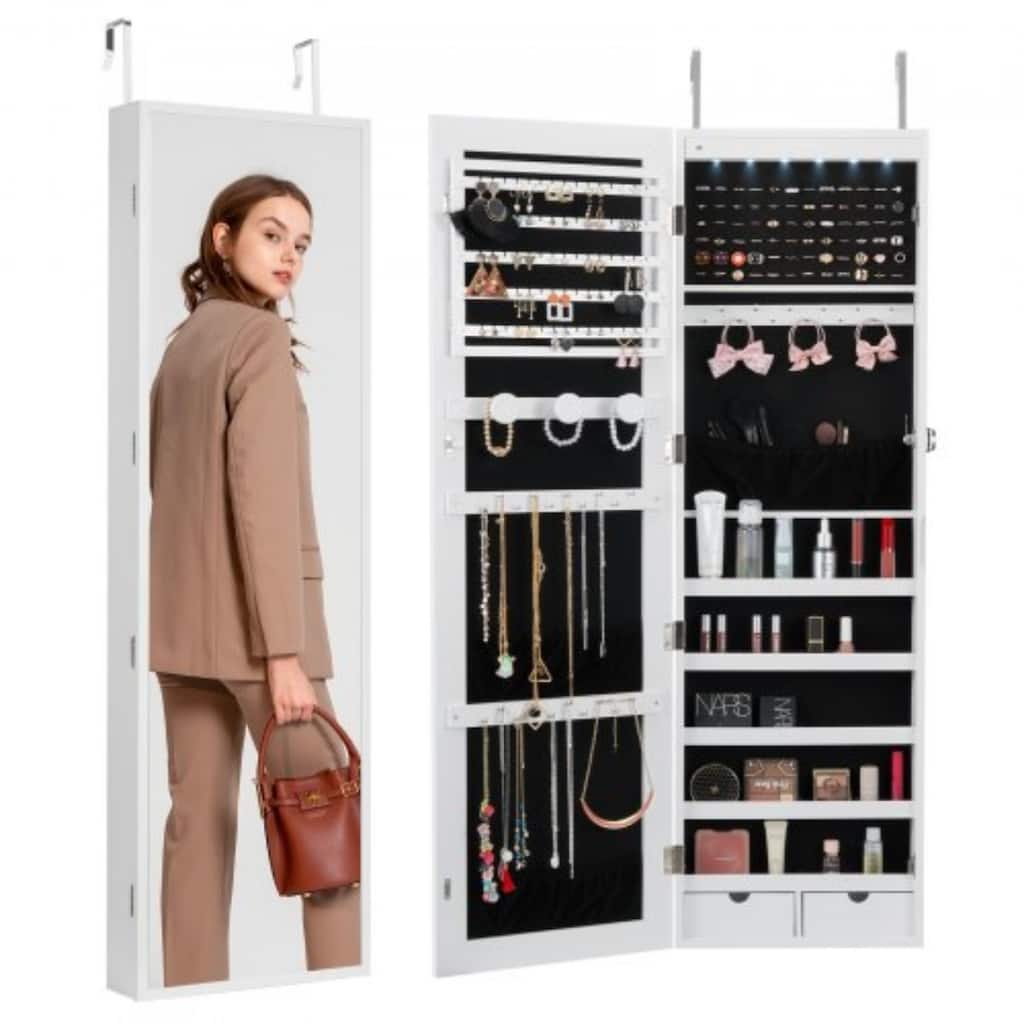 2-in-1 Full Length Mirror Jewelry Cabinet Armoire Wall Door Mounted Organizer with Lock - 14.6 x 3.9 x 47.5in