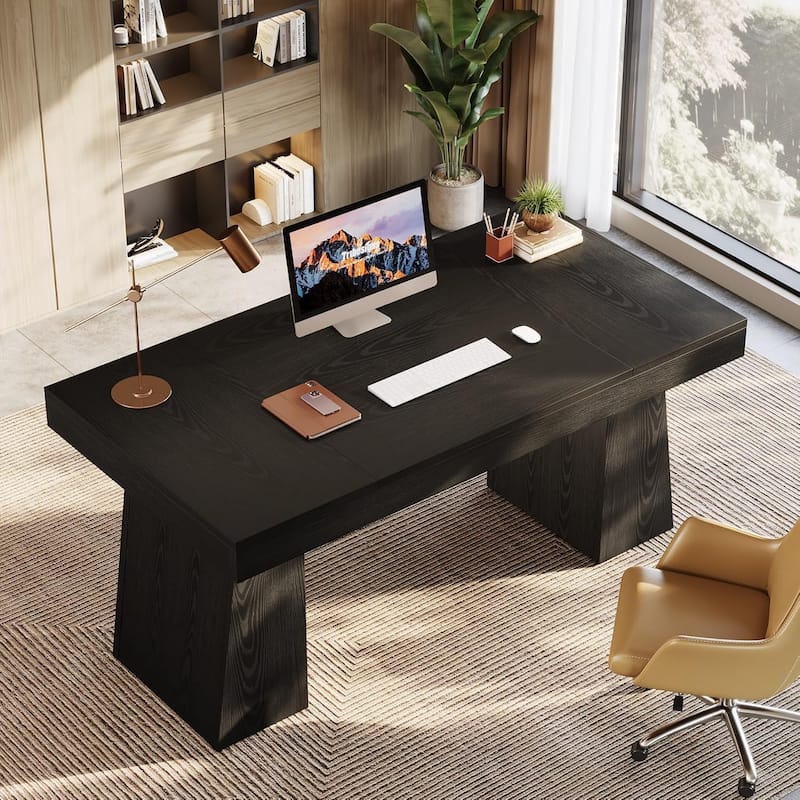 55" Modern Executive Desk, Large Home Office Desk with Double Pedestal