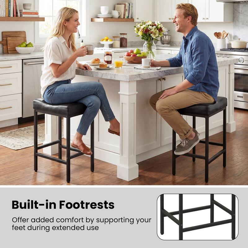 Gymax Bar Stools Set of 4 25'' Faux Leather Upholstered Saddle Stools