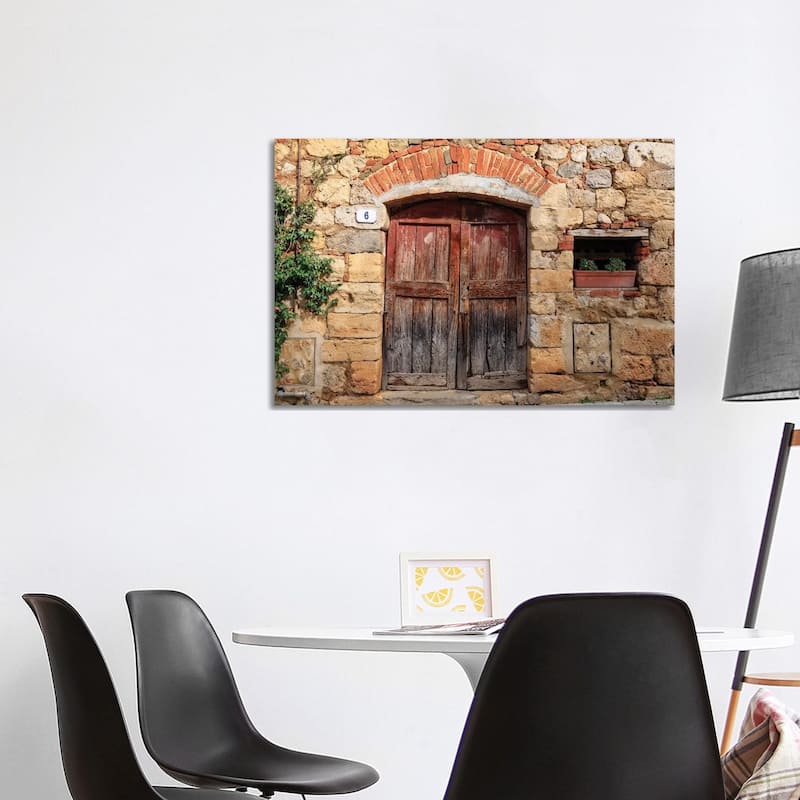 iCanvas "Italy, Monteriggioni. Stone wall, wooden door with planted geraniums." by Emily Wilson Canvas Print - 26x40x1.5