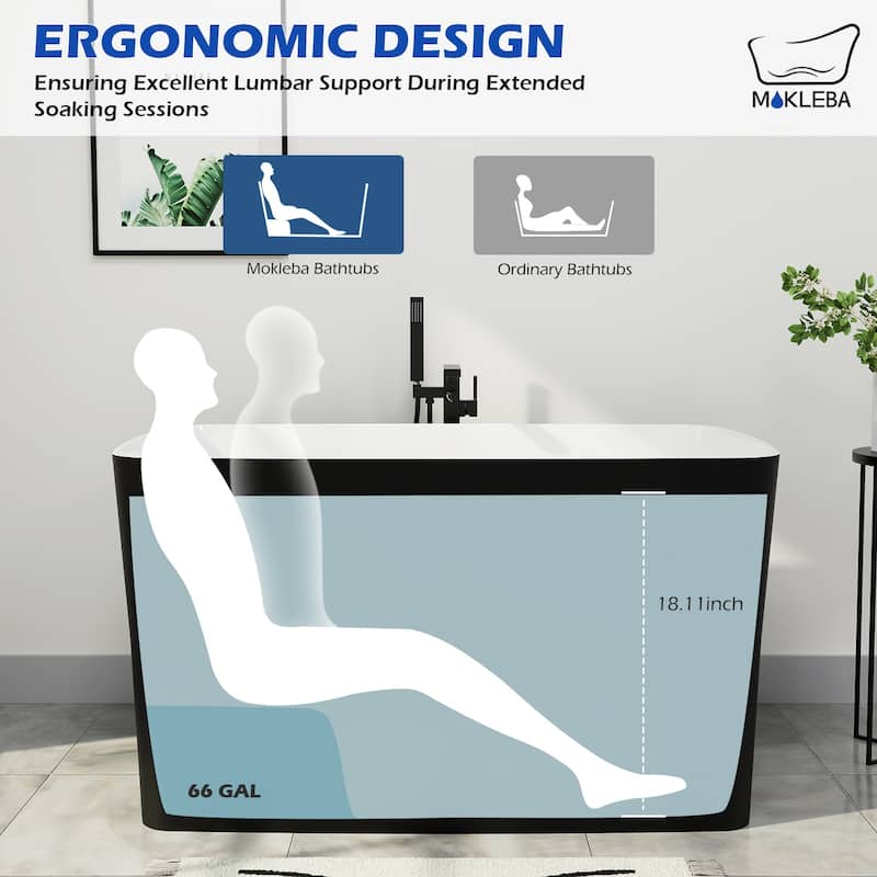 47 in. Acrylic Freestanding Flatbottom Japanese Soaking Bathtub Not-Whirlpool SPA Tub with Pedestal