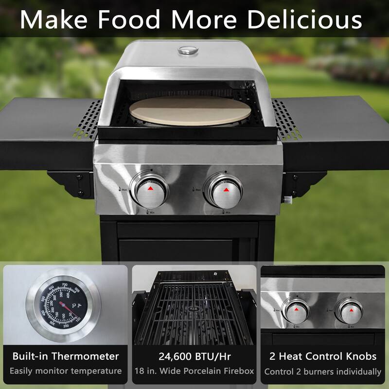 2 Burner Gas Grill and Pizza Oven for Outdoor Cooking While Camping or Tailgating.