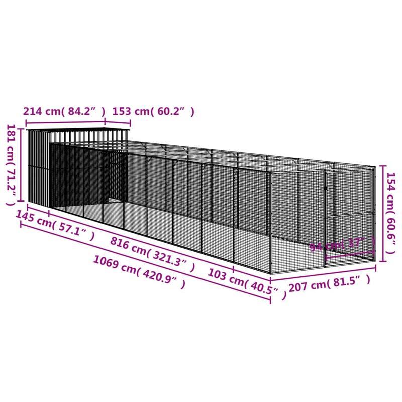 vidaXL Dog House with Run Light Gray/Anthracite multisize Galvanized Steel