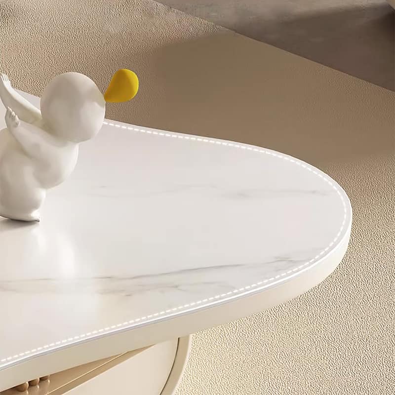 51" White Coffee Table, Cloud Shaped, with Drawers, Sintered Stone Top - 51" X 35"