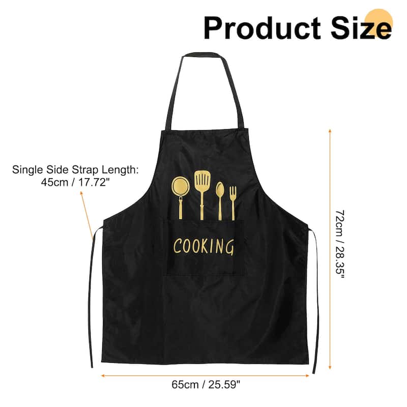 Bib Apron 72x65cm Unisex Cooking Aprons with 2 Pockets - 28.35" x 25.59" - Black