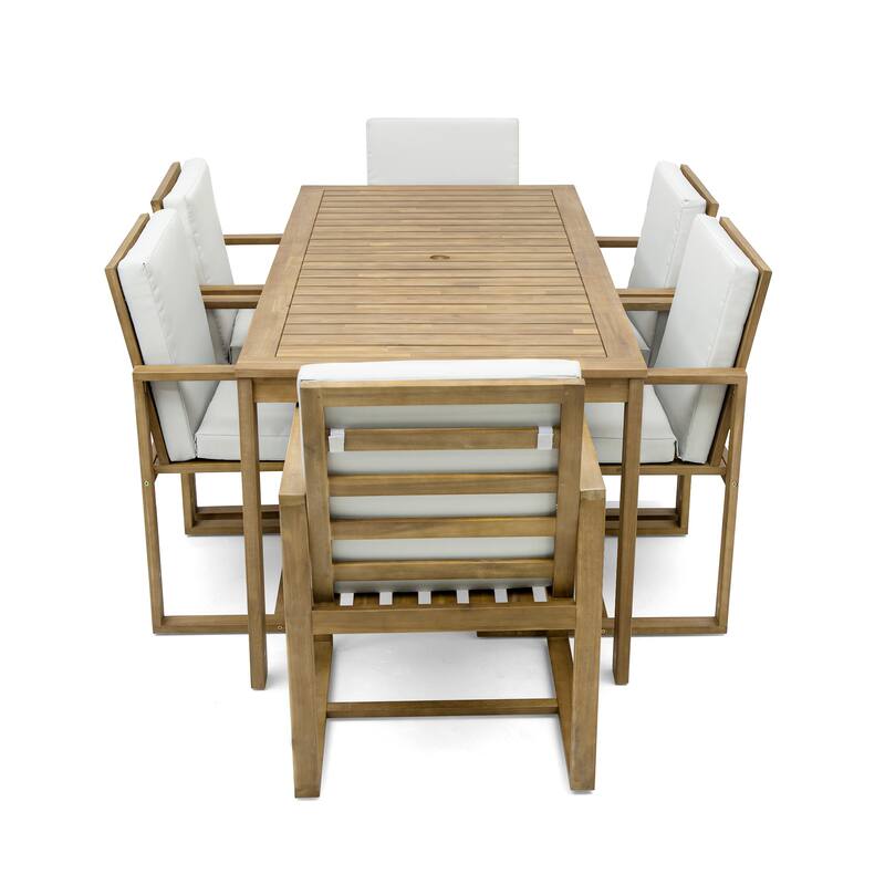 Patio Dining 7 Piece, Outdoor Dining Table and Chair Set with 6 Chairs and Removable Cushions for Patio Garden 7 Pack