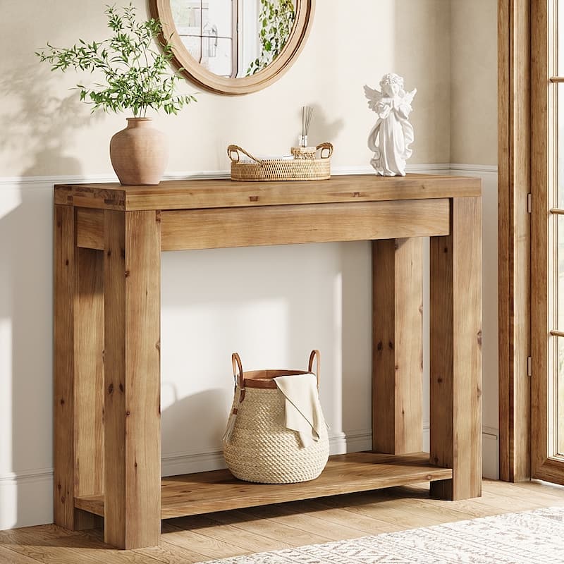 43.3" Solid Wood Console Table with 2-Tier Storage, Entryway or Sofa Table - Wood - Bown