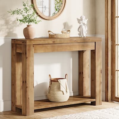 43.3" Solid Wood Console Table with 2-Tier Storage, Entryway or Sofa Table