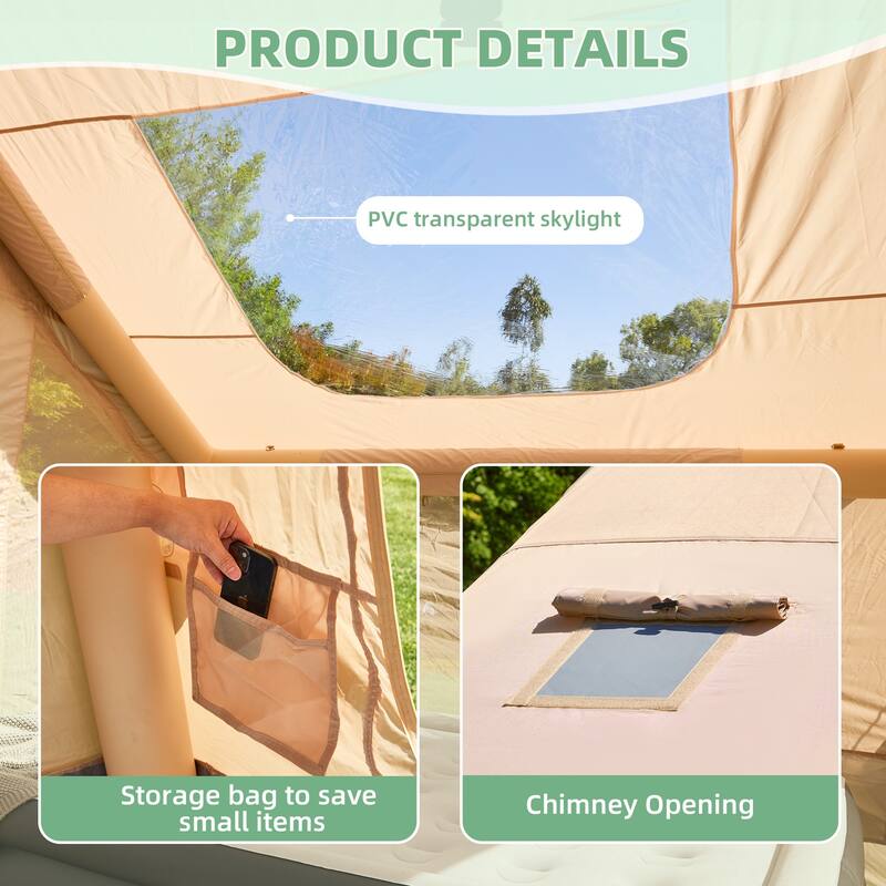 Erommy Inflatable Camping Tent, Glamping Tents 4 Season Waterproof Windproof Cotton Tent with Stove Jack & Mesh Windows & Pump