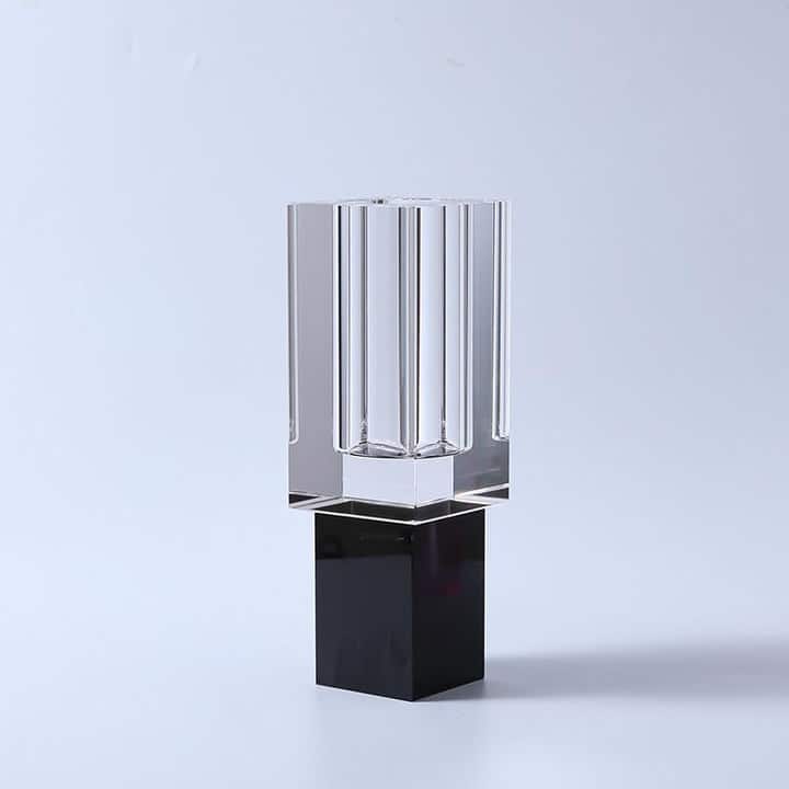 Square Vase Crystal Colored Base - Large - Clear/Black