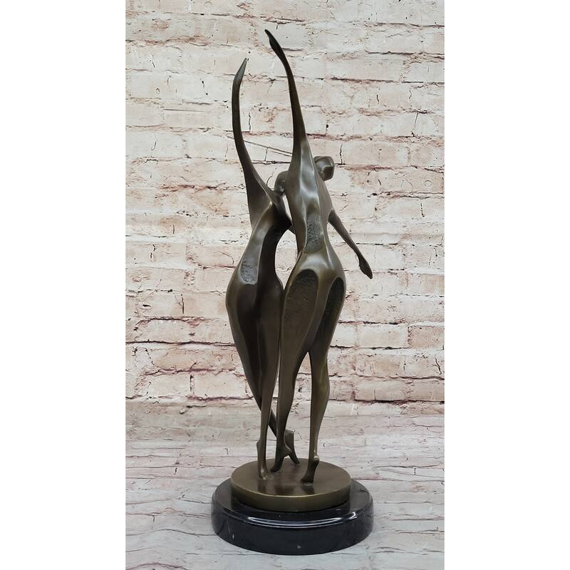 Dancing Couple Romantic Bronze Modernist Sculpture Statue On Marble Base Signed