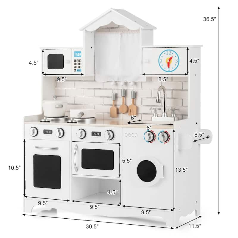 Wooden Kids Kitchen with Washing Machine - 31" x 12" x 35"