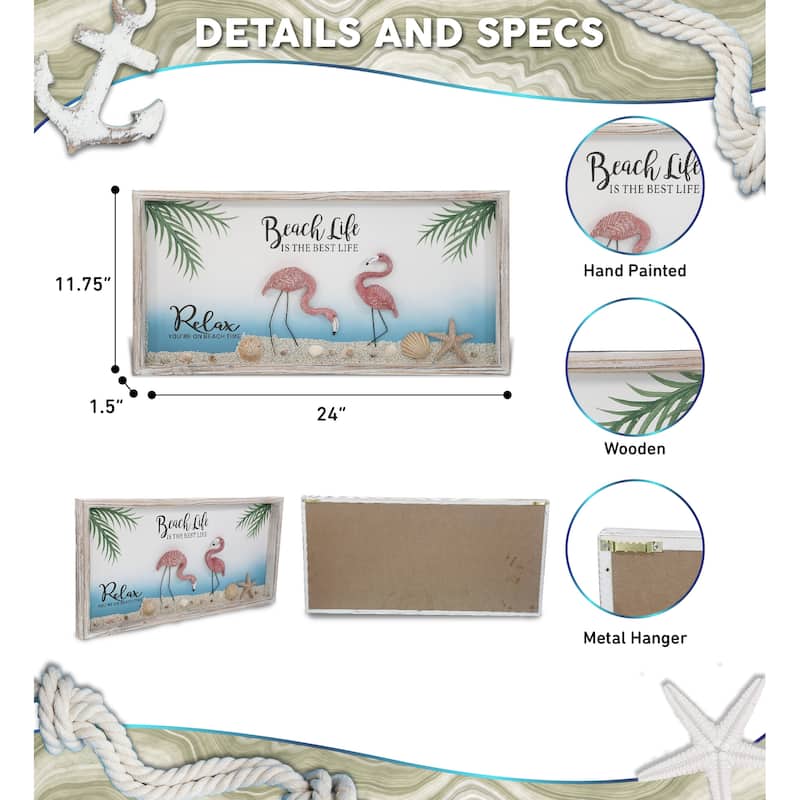 CoTa Global Handmade Driftwood Flamingo Beach Life Wall Decor - 24×11.75 Inches