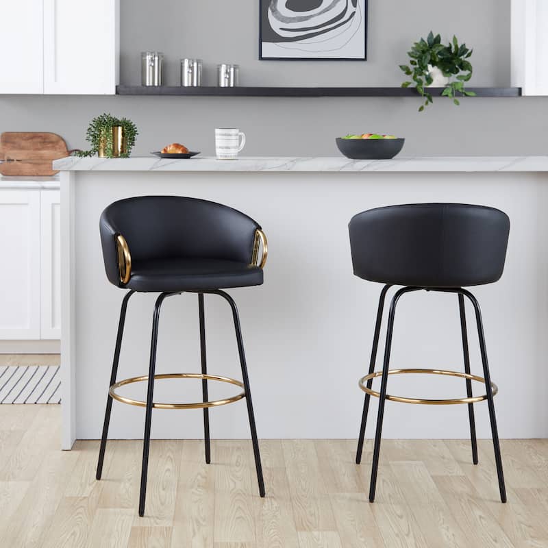 Silver Orchid Battista 30" Fixed-Height Bar Stool with Black Metal Legs & Round Footrest (Set of 2)