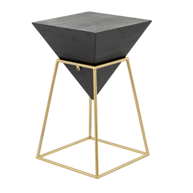 Wood Geometric Inverted Pyramid Accent Table with Black Metal Stand - White or Black - Roche River Decor