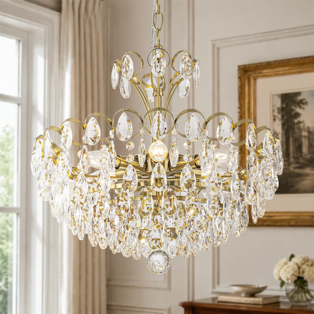 Rennnsan 6-Light Glam Brass Crystal Chandelier for Dining Room Bedroom Living Room - 16.9 in. Dia x 15.0 in. H