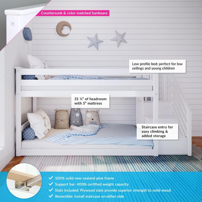 Max and Lily Twin over Twin Low Bunk Bed with Staircase