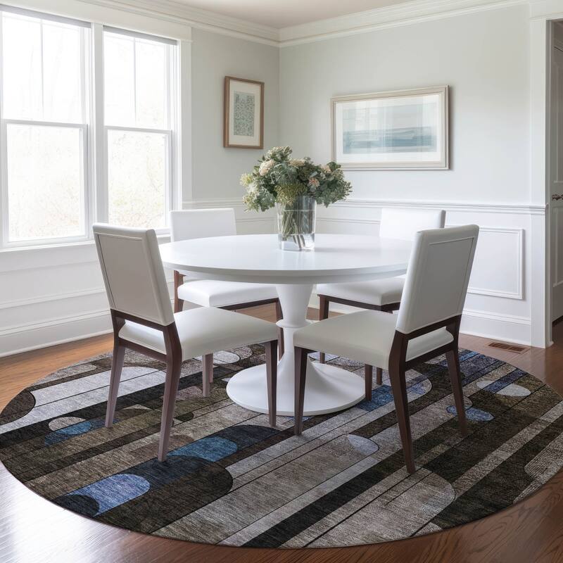 Machine Washable Indoor/ Outdoor Abstract Deco Chantille Rug - Brown - 8' x 8'