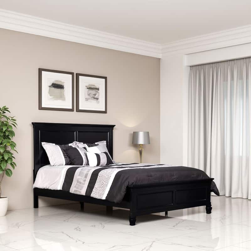 Umi Twin Size Bed, Classic Panel Design with Molded Details, Black Wood